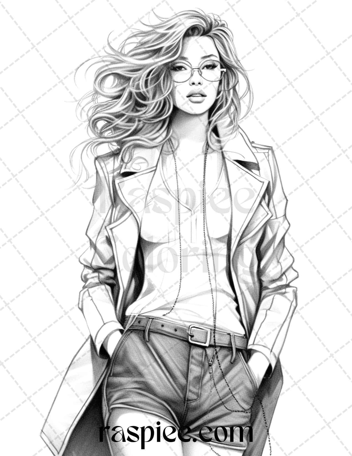 50 Streetwear Fashion Grayscale Coloring Pages Printable for Adults, PDF File Instant Download