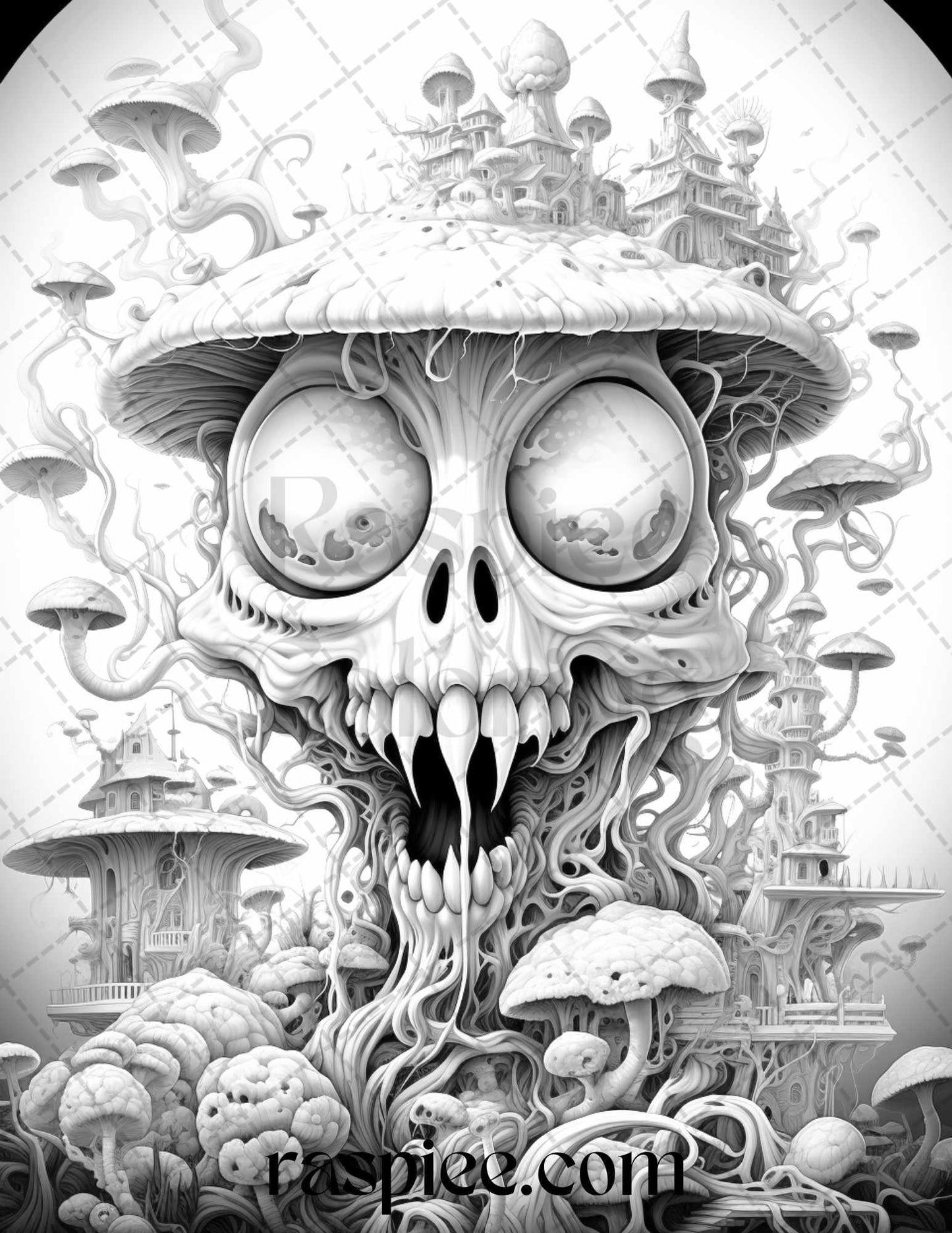 53 Surreal Creatures Grayscale Coloring Pages for Adults, Printable PDF File Instant Download