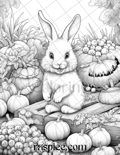 50 Rabbit Garden Grayscale Coloring Pages Printable for Adults, PDF File Instant Download