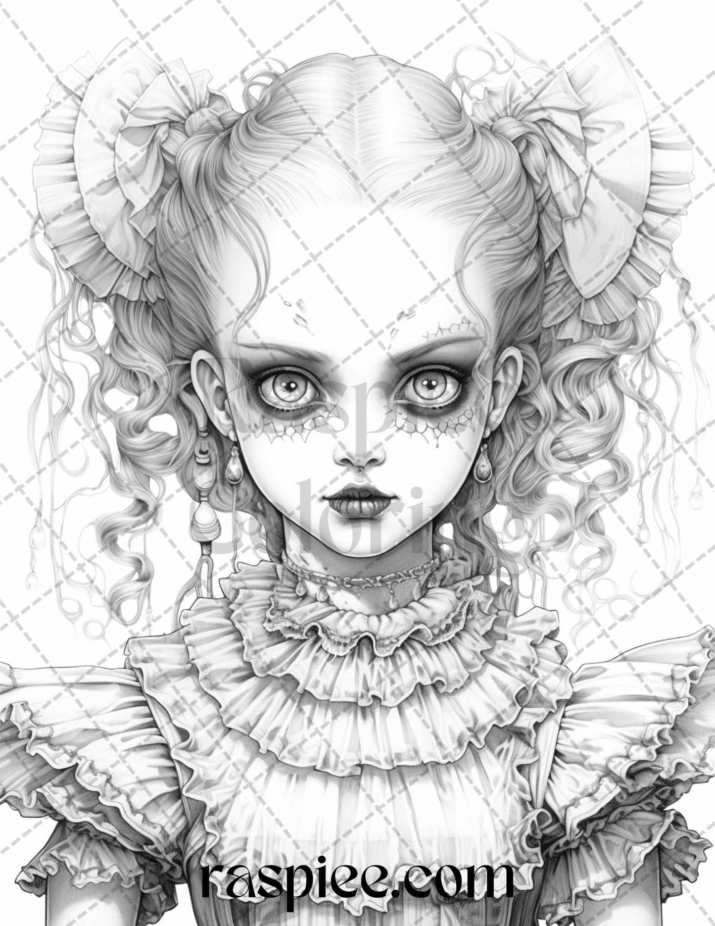 50 Scary Victorian Dolls Grayscale Coloring Pages Printable for Adults, PDF File Instant Download