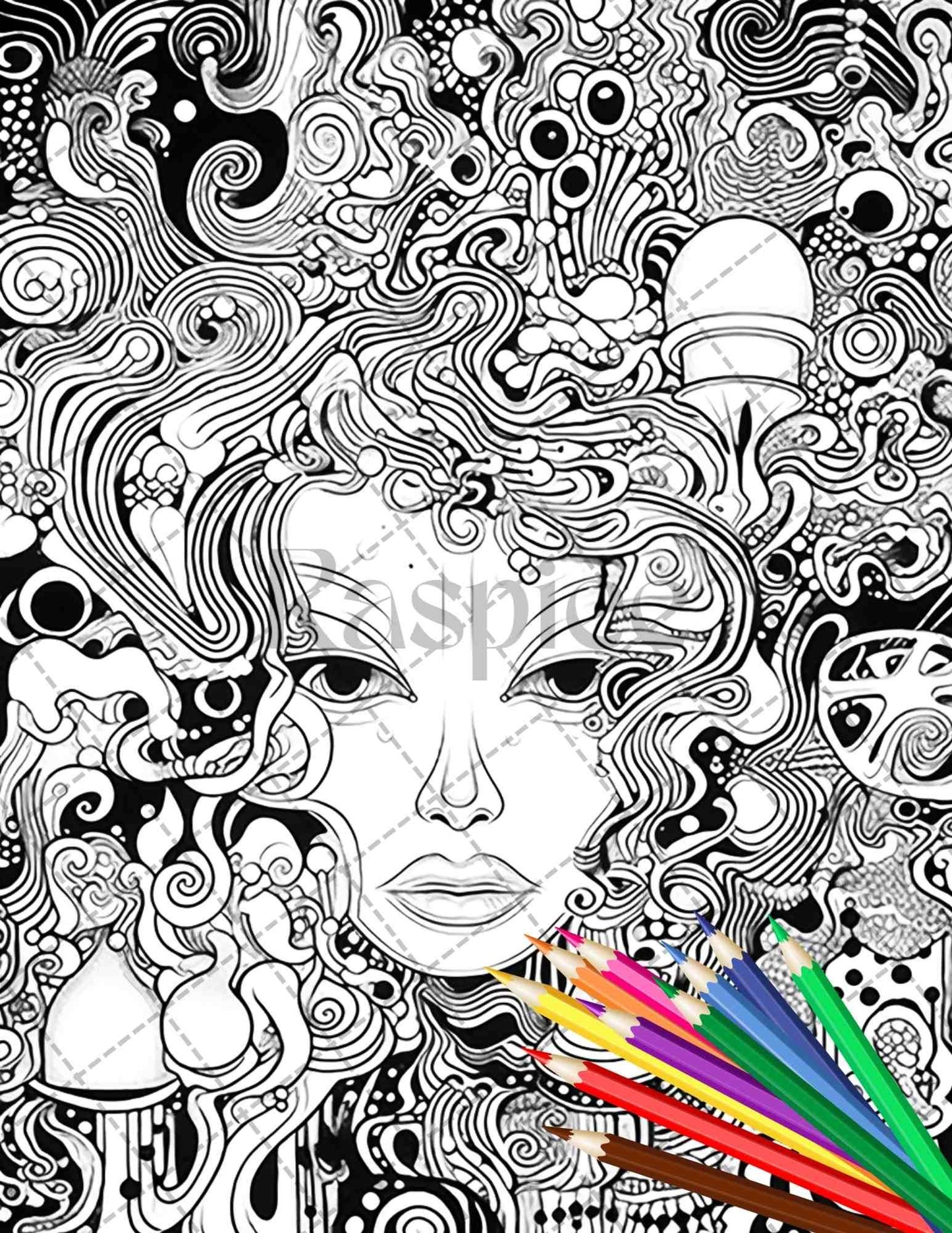 Psychedelic Trippy Coloring Book Printable for Adults, Grayscale Coloring Page, PDF File Instant Download