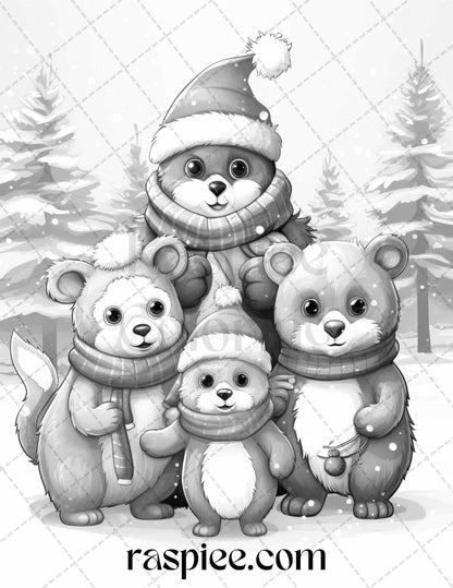 70 Christmas Critters Grayscale Coloring Pages Printable for Adults and Kids, PDF File Instant Download