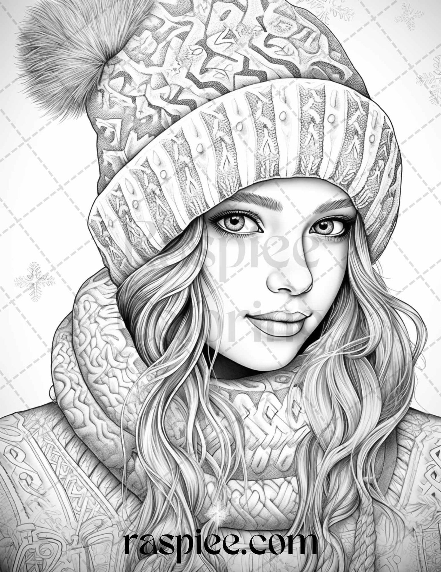 60 Beautiful Winter Girls Grayscale Coloring Pages Printable for Adults, PDF File Instant Download
