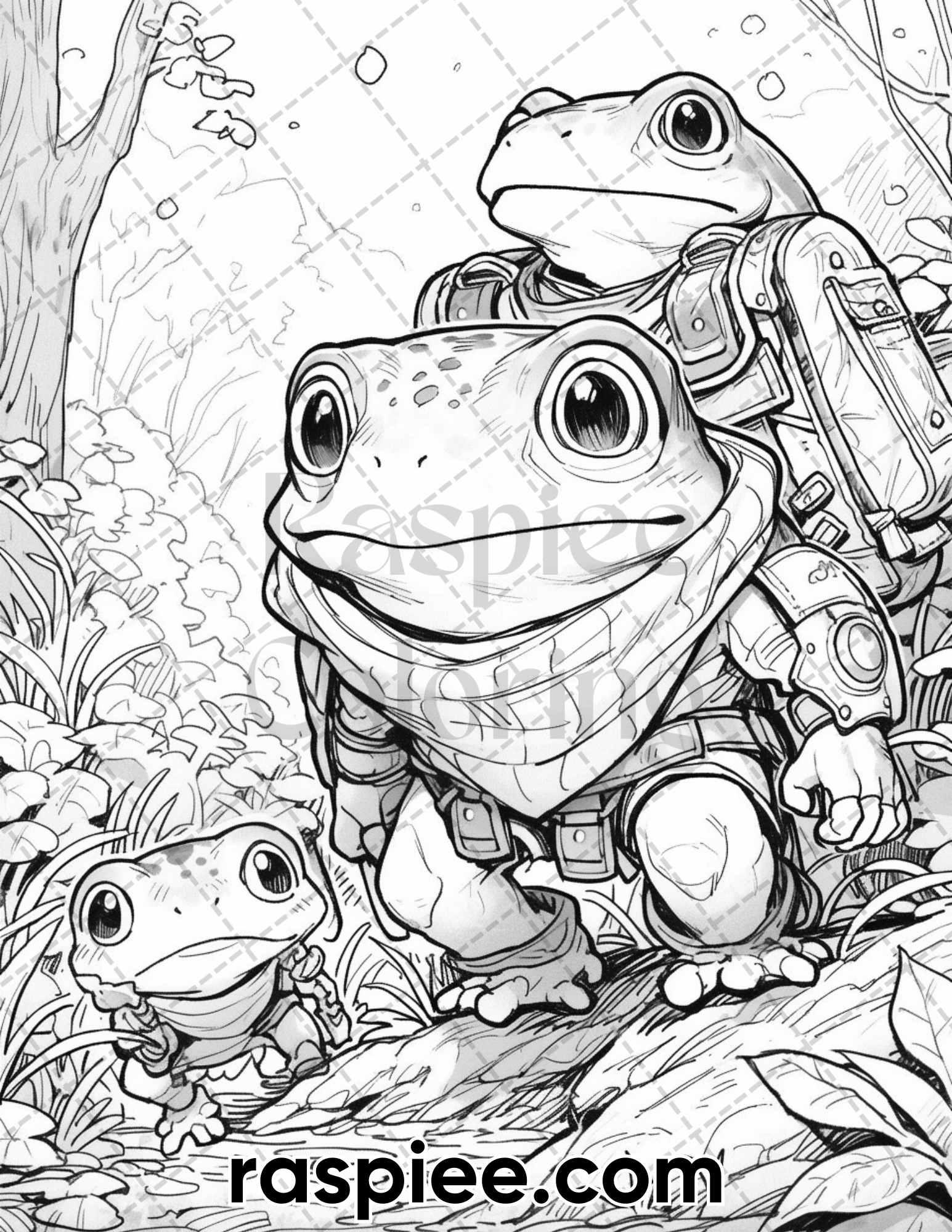 50 The Frog Kingdom Grayscale Coloring Pages for Adults, Printable PDF Instant Download