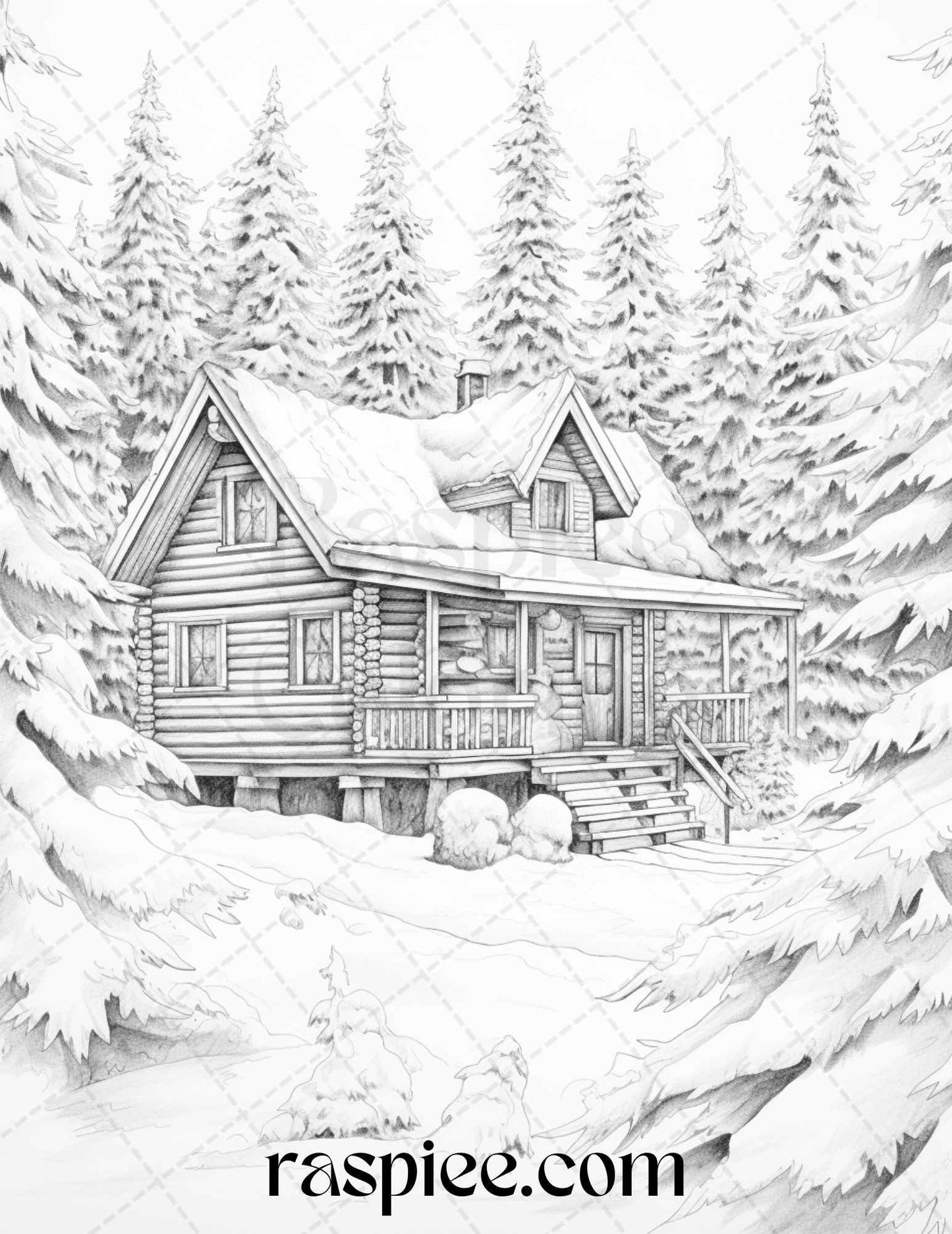 Winter Scenery Grayscale Coloring Pages Printable, Relaxing Snowy Landscapes, PDF File Instant Download