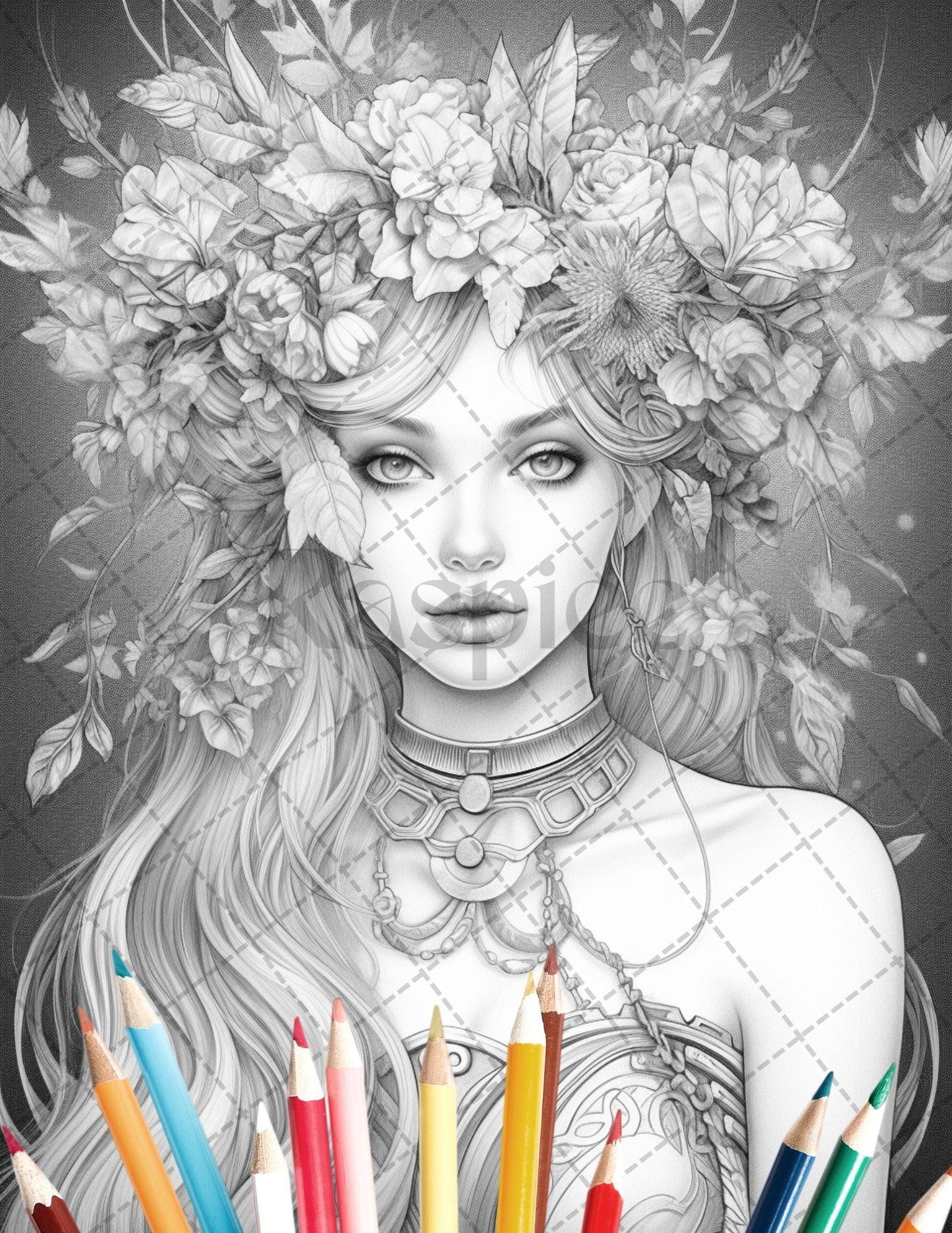 35 Beautiful Printable Elf Girls Coloring Book for Adults, Grayscale Coloring Page, PDF File Instant Download
