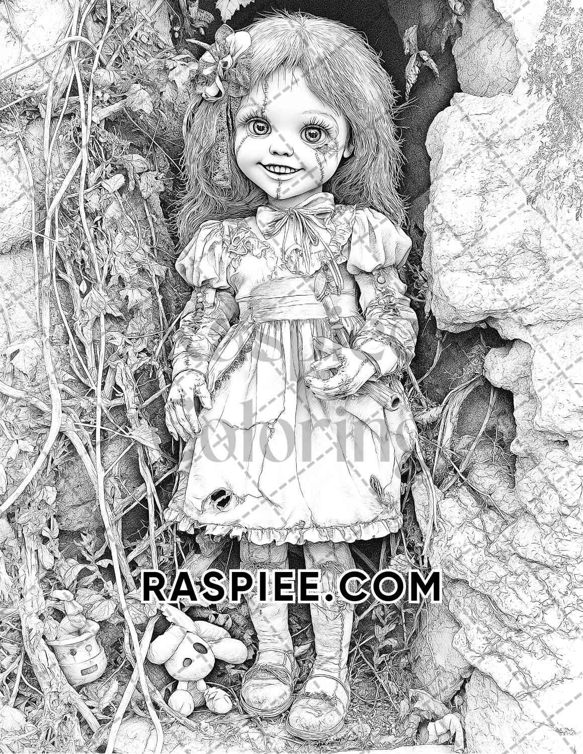 Haunted Dolls Halloween Horror Adult Coloring Pages Printable PDF Instant Download