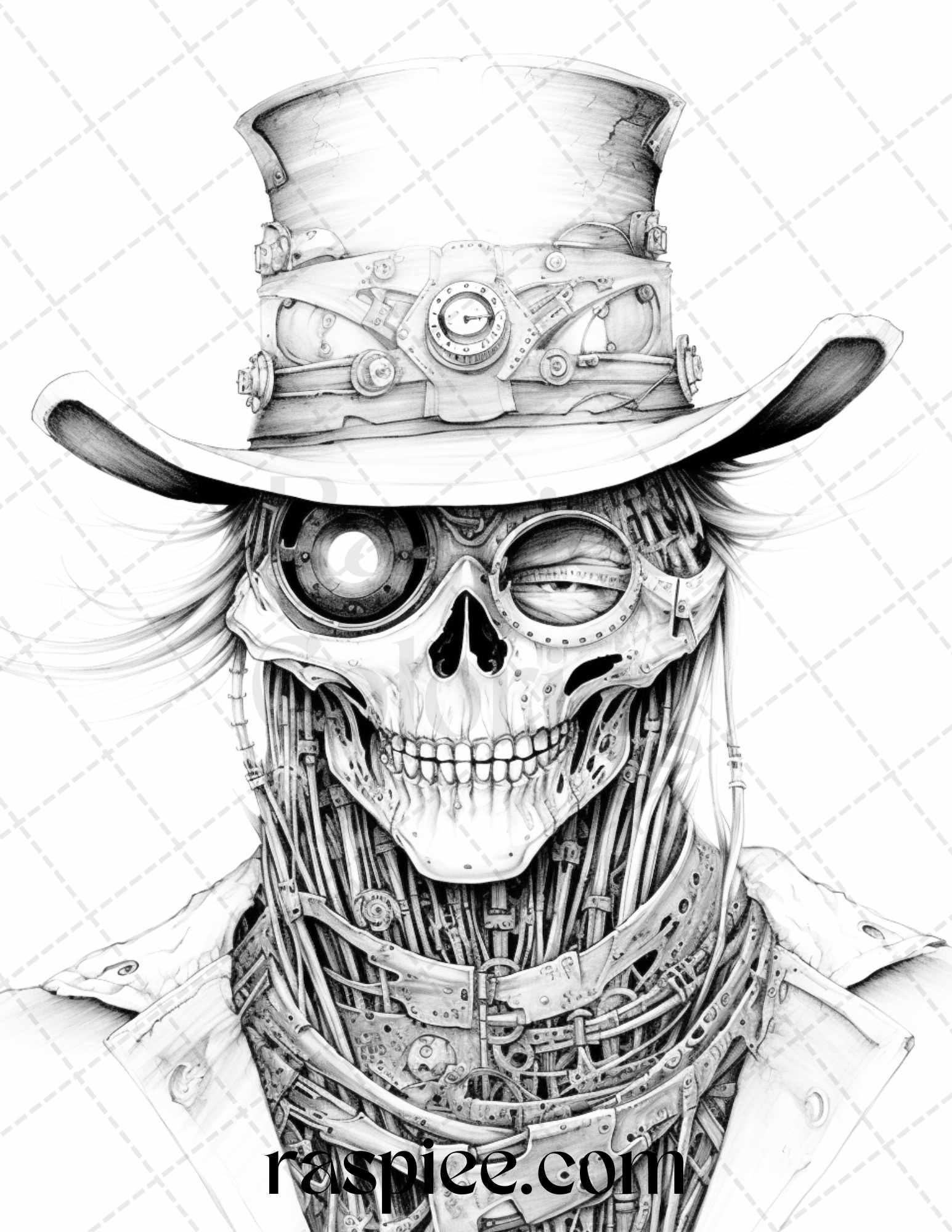 53 Scary Steampunk Scarecrows Grayscale Coloring Pages Printable for Adults, PDF File Instant Download