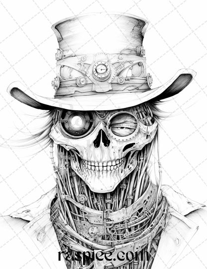 53 Scary Steampunk Scarecrows Grayscale Coloring Pages Printable for Adults, PDF File Instant Download