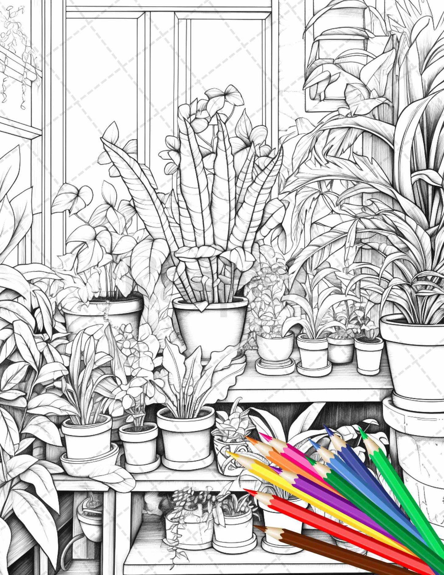 38 Indoor Houseplants Coloring Pages Printable for Adults, Grayscale Coloring Page, PDF File Instant Download
