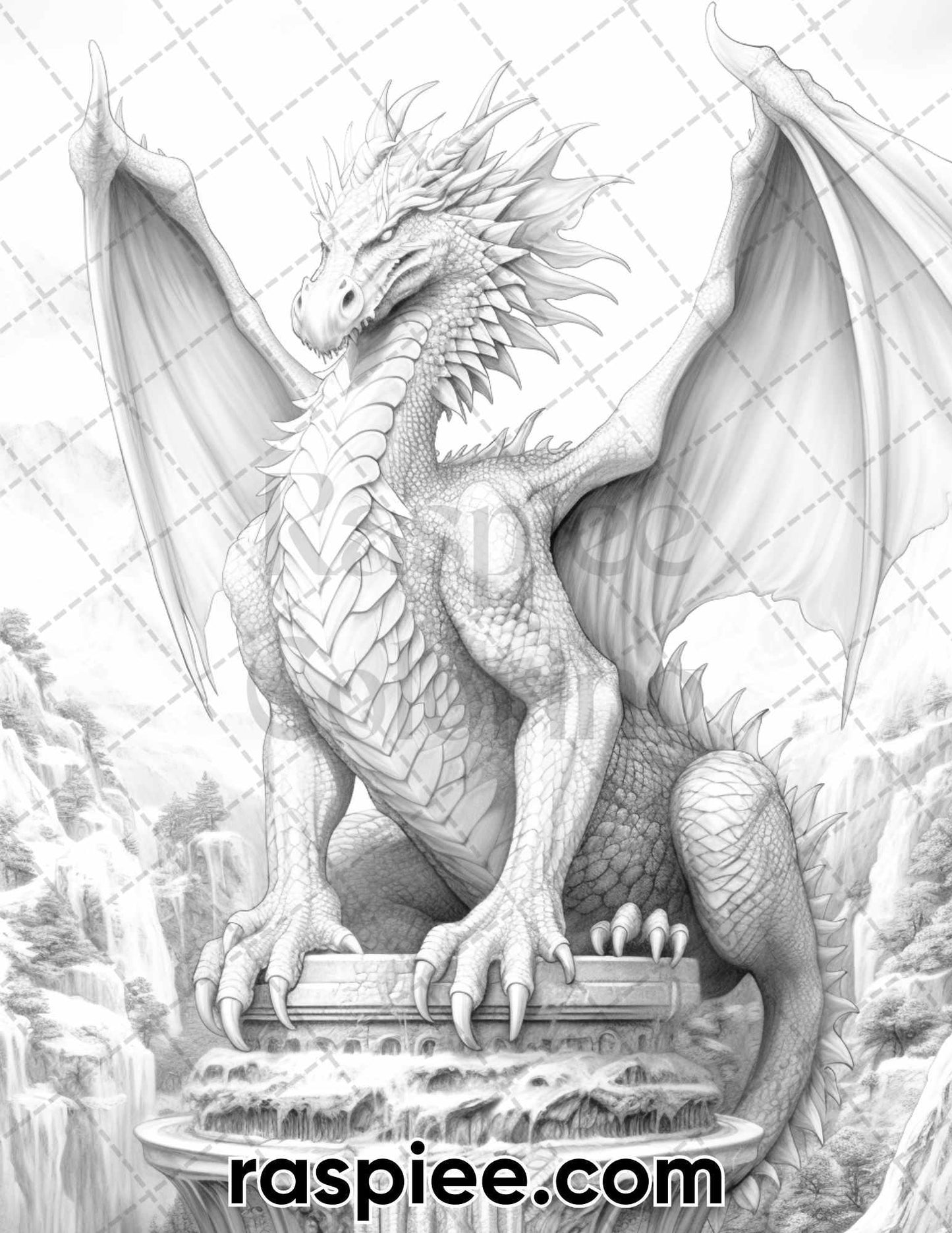 60 Mythical Creatures Grayscale Coloring Pages for Adults, Printable PDF Instant Download