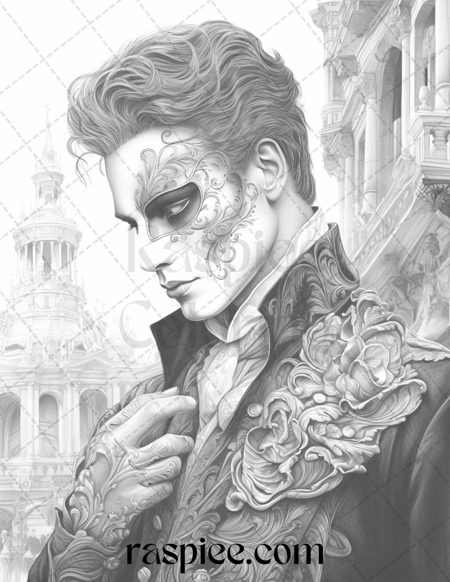 Phantom of the Opera Grayscale Coloring Pages Printable for Adults, PDF File Instant Download