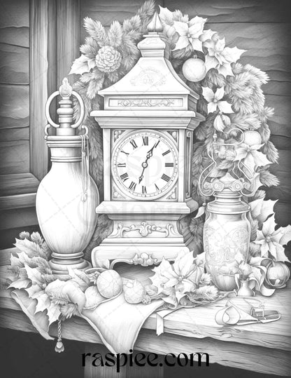 90 Merry Christmas Grayscale Coloring Pages Printable for Adults, PDF File Instant Download