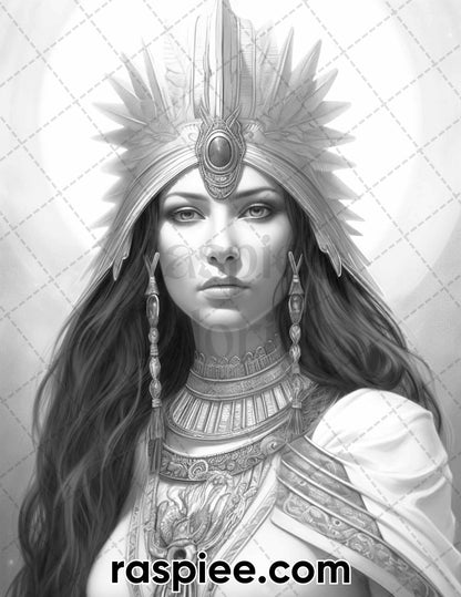 52 Mythology Gods Grayscale Coloring Pages for Adults, Printable PDF Instant Download