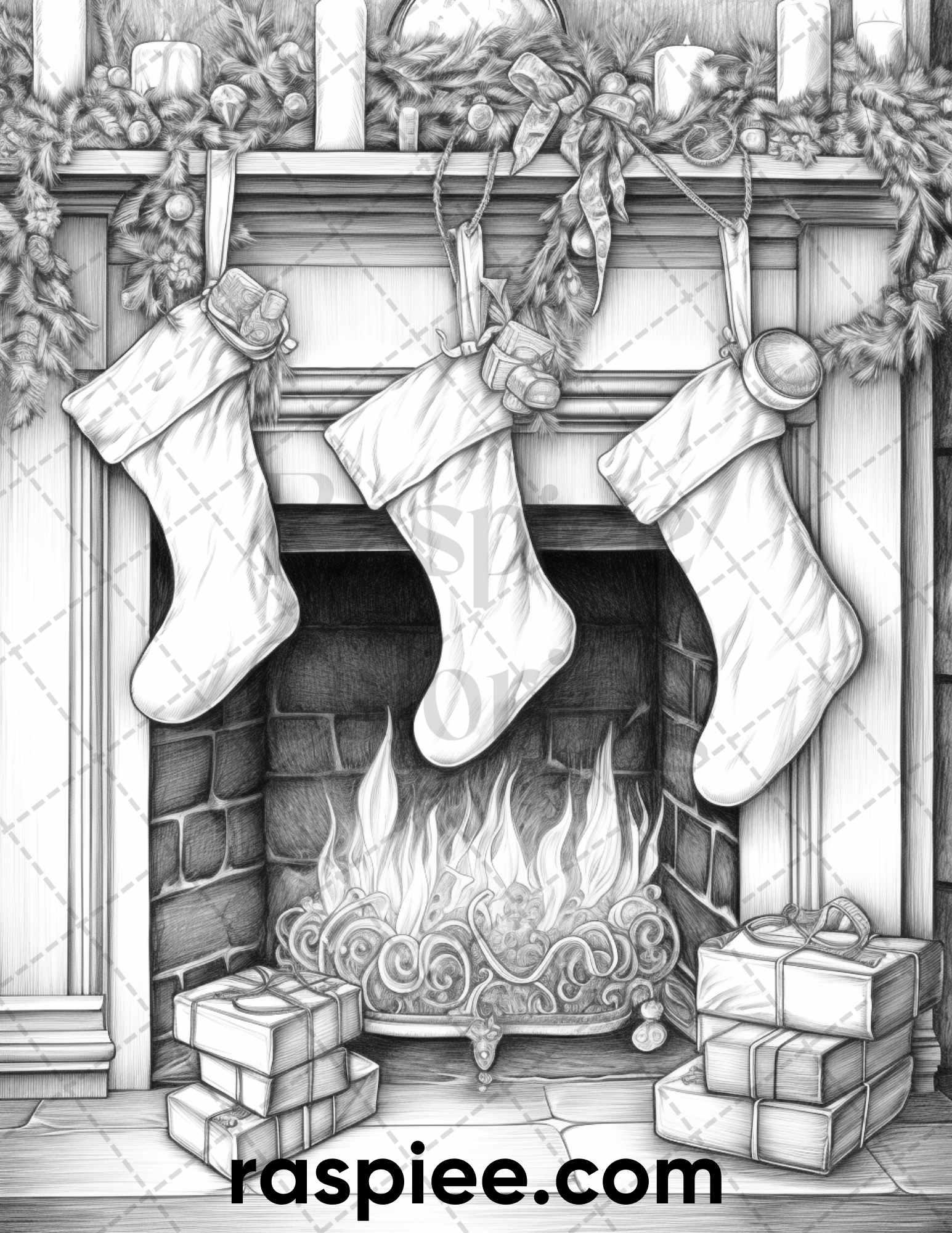 60 Merry Christmas Grayscale Coloring Pages Printable for Adult, Holiday Relaxation Art, PDF File Instant Download