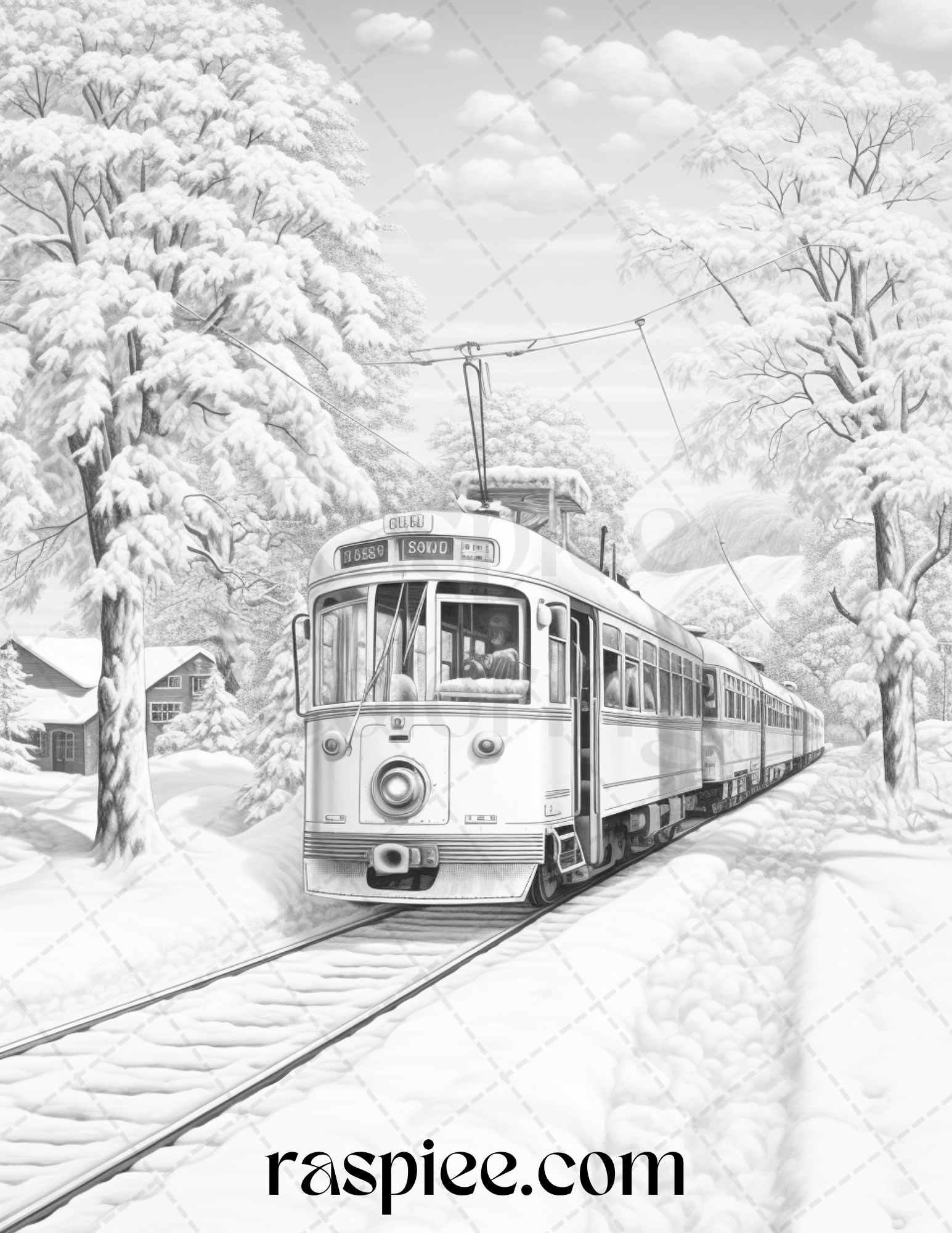 Winter Scenery Grayscale Coloring Pages Printable, Relaxing Snowy Landscapes, PDF File Instant Download