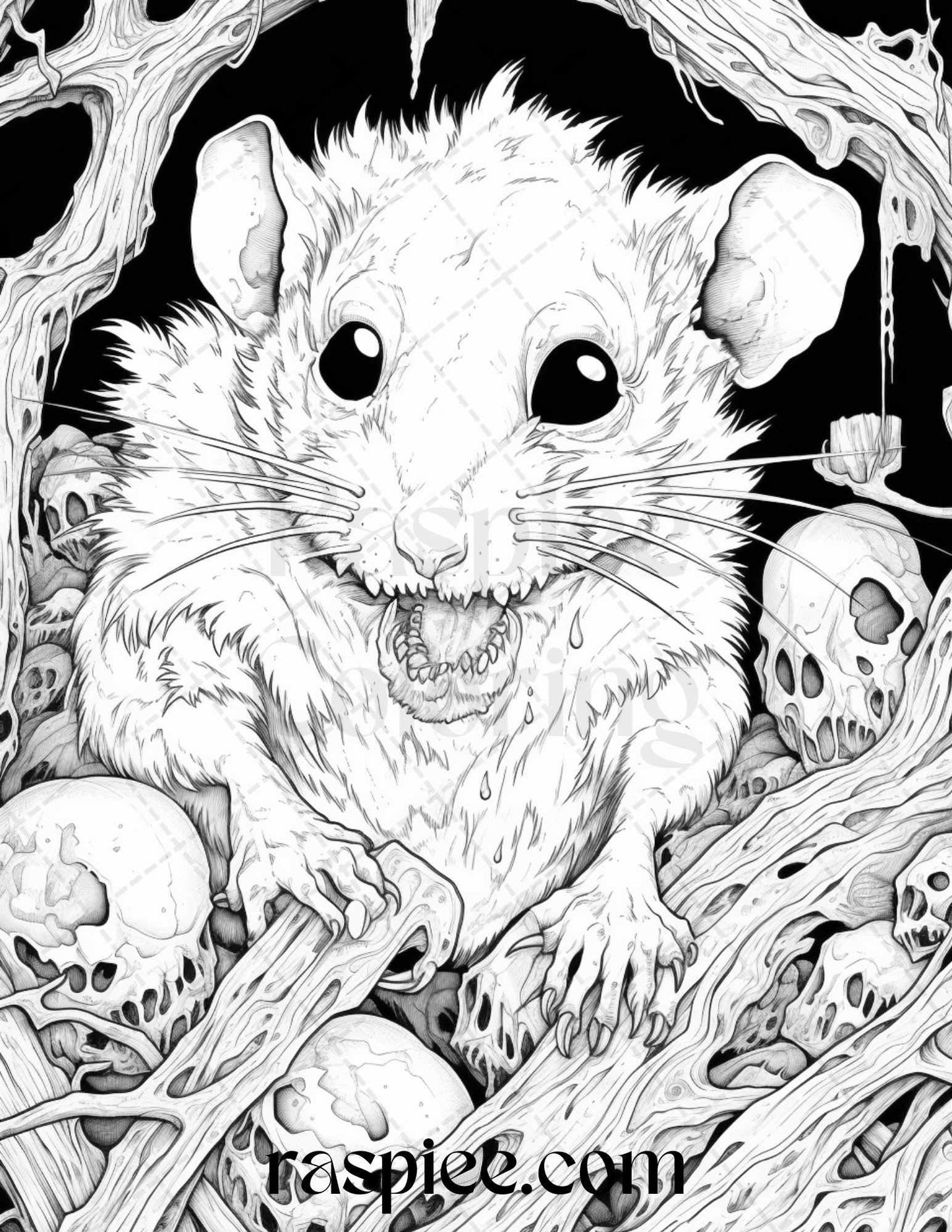 66 Horror Zombie Animals Grayscale Coloring Pages Printable for Adults, PDF File Instant Download