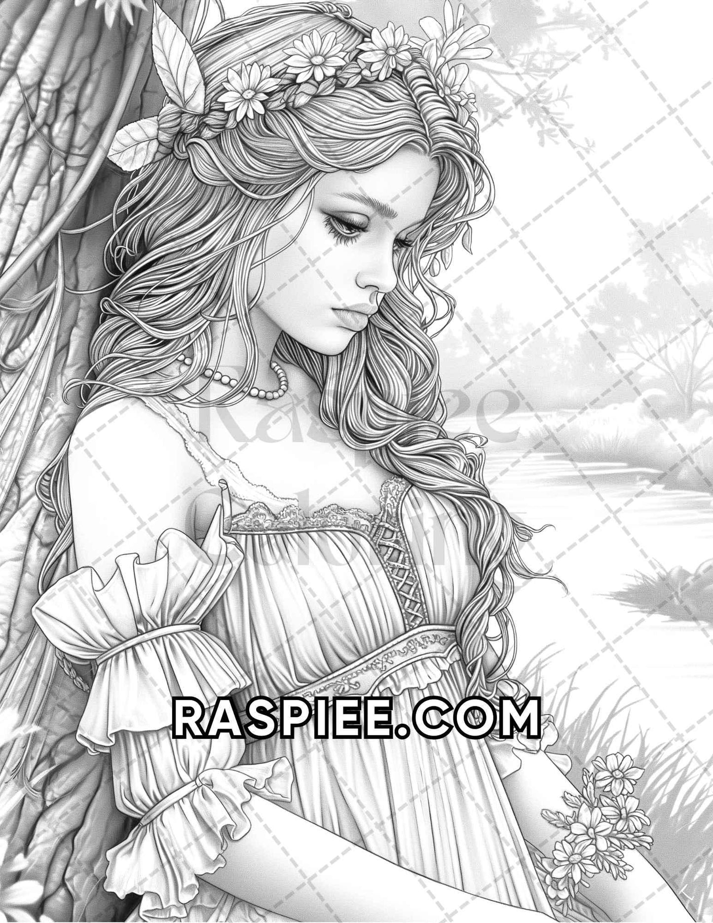 60 Fantasy Beauties Grayscale Adult Coloring Pages Printable PDF Instant Download