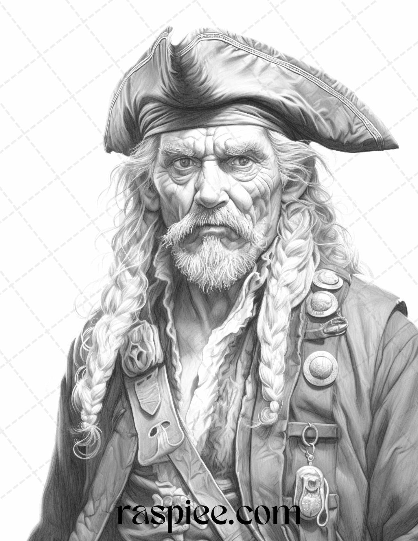 60 Pirate Life Grayscale Coloring Pages Printable for Adults, Stress Relief Coloring, PDF File Instant Download