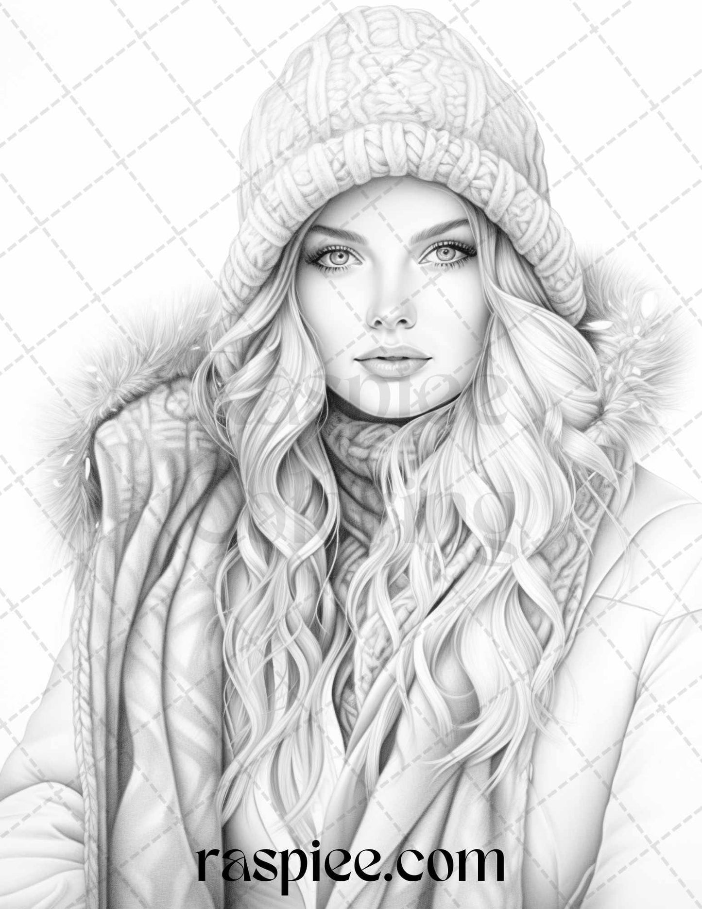 40 Winter Fashion Grayscale Coloring Pages Printable for Adults, PDF File Instant Download