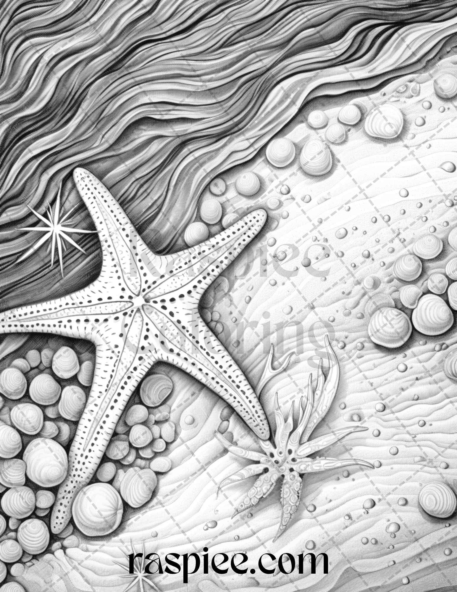 Ocean Life Grayscale Coloring Pages Printable for Adults Relaxation and Creativity, PDF File Instant Download