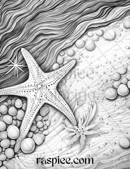 Ocean Life Grayscale Coloring Pages Printable for Adults Relaxation and Creativity, PDF File Instant Download