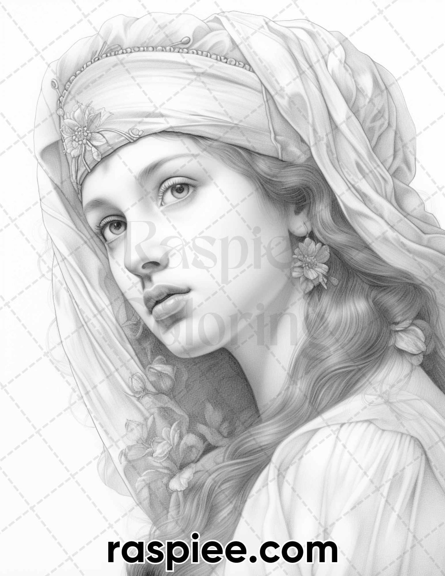 55 Renaissance Portraits Grayscale Adult Coloring Pages, Printable PDF Instant Download