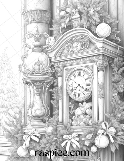 90 Merry Christmas Grayscale Coloring Pages Printable for Adults, PDF File Instant Download