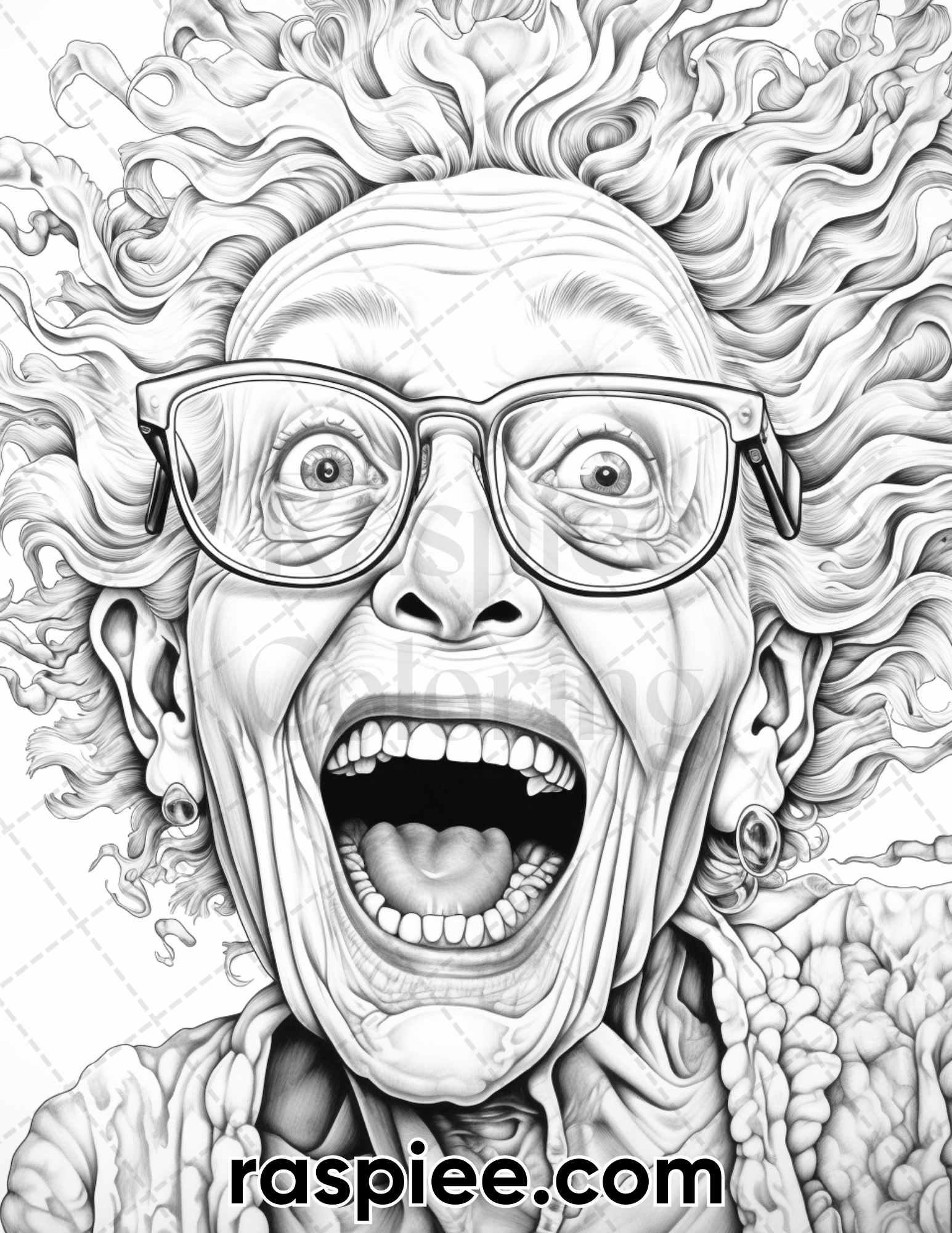 50 Funny Grandma Grayscale Coloring Pages for Adults, Printable PDF Instant Download