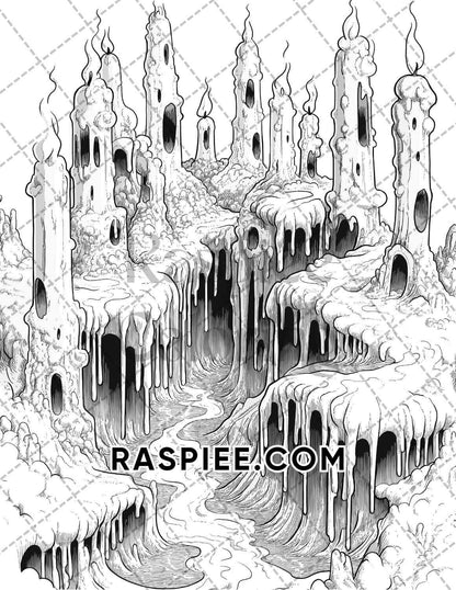 Halloween Surreal Adult Coloring Pages Printable PDF Instant Download
