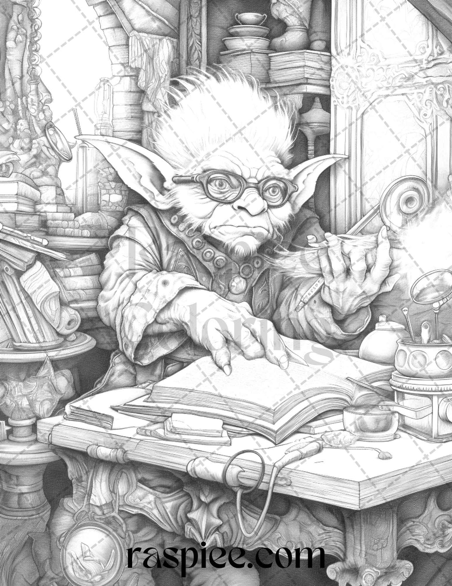 Fantasy Goblins Grayscale Coloring Pages Printable for Adults, PDF File Instant Download