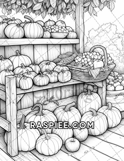 60 Relaxing Autumn Grayscale Adult Coloring Pages Printable PDF Instant Download