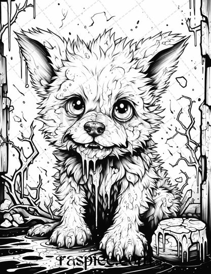 50 Halloween Scary Animals Grayscale Coloring Pages Printable for Adults, PDF File Instant Download