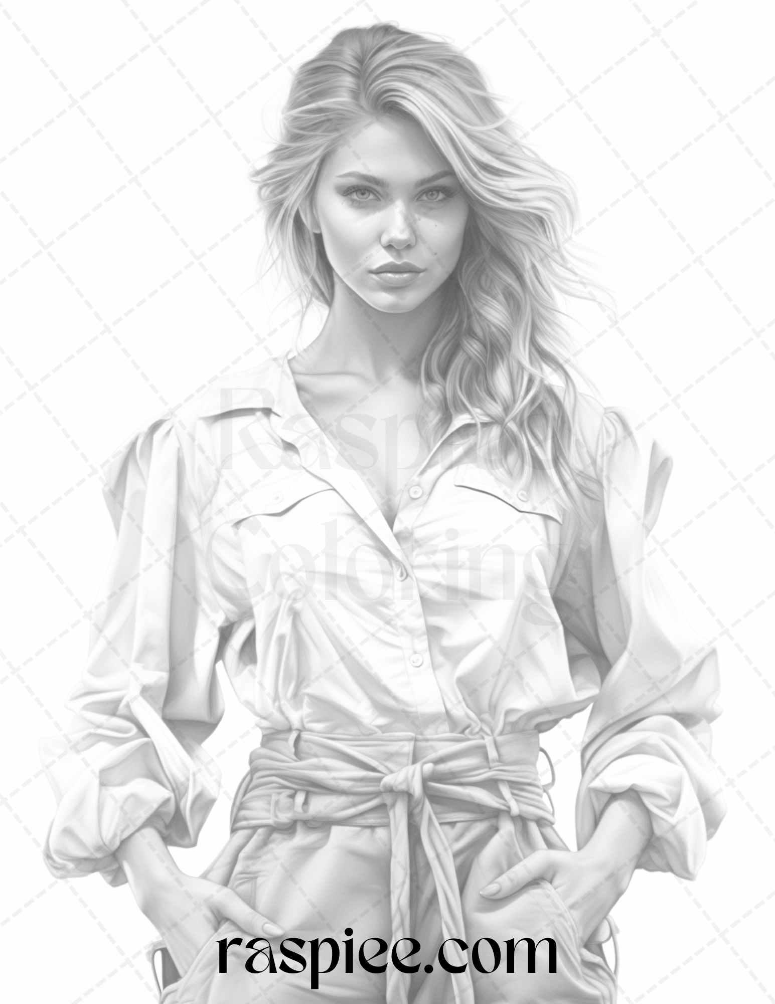 Fashion Show Grayscale Coloring Pages Printable for Adults, PDF File Instant Download