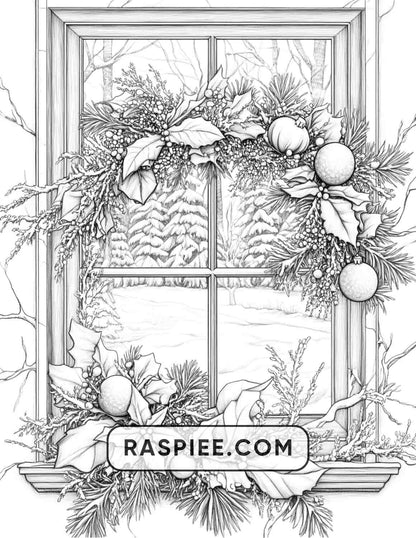 72 Christmas Wreaths Adult Coloring Pages