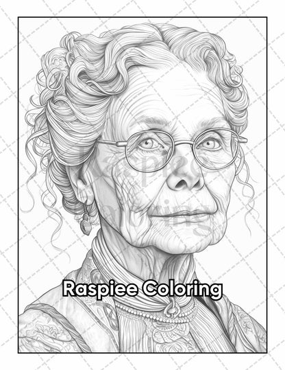 50 Victorian Portrait Adult Coloring Pages Printable PDF Instant Download
