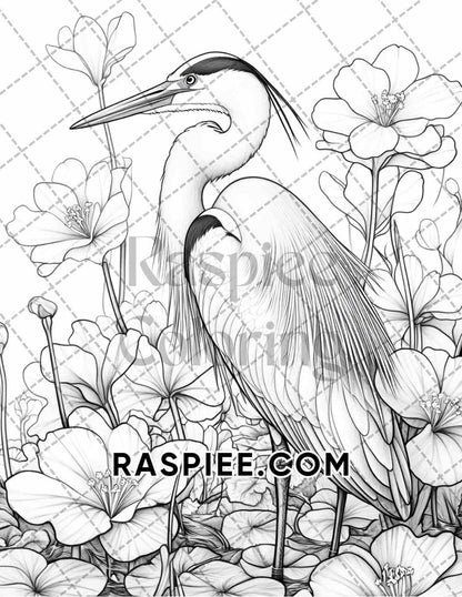 Flowers and Birds Adult Coloring Pages Printable PDF Instant Download