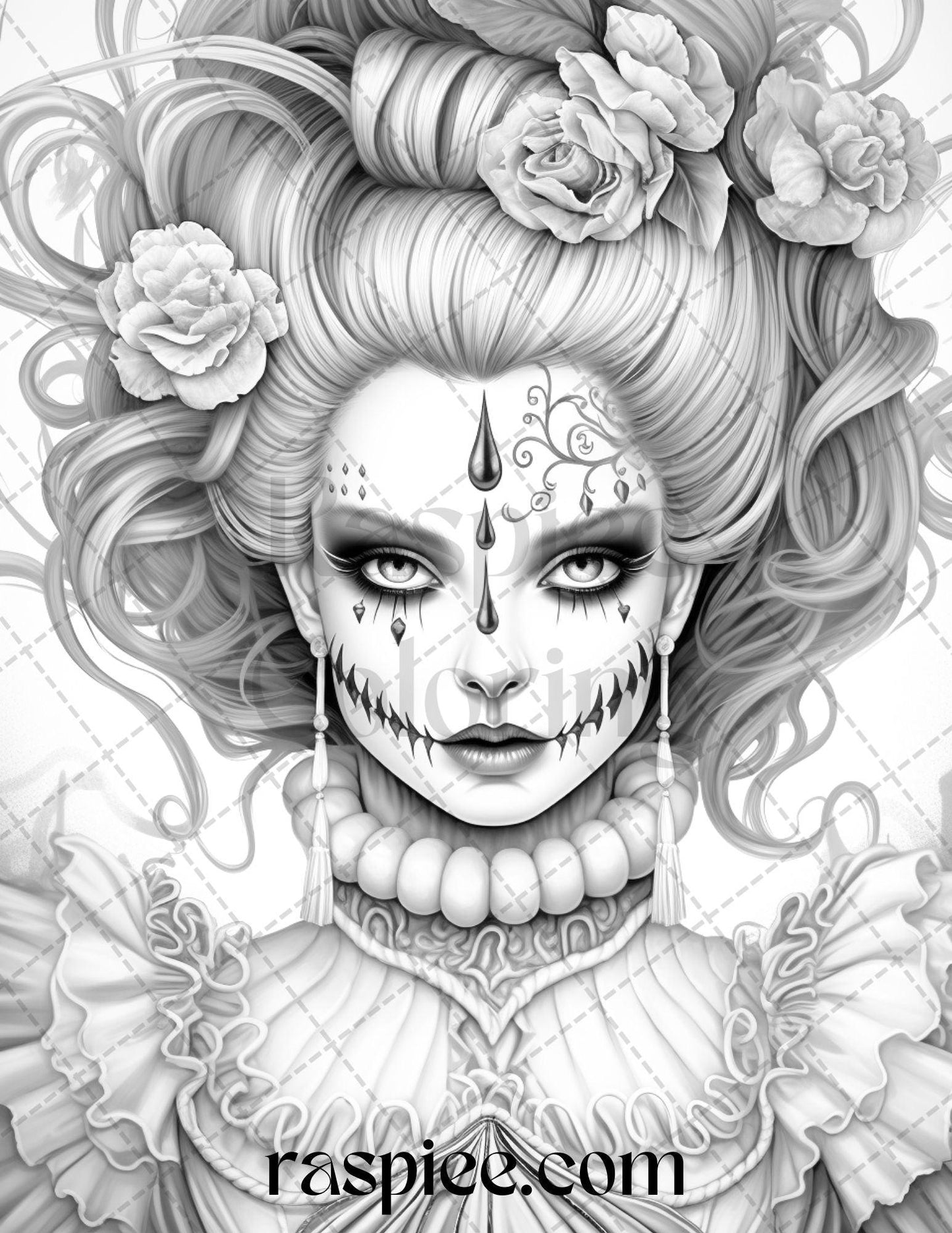 55 Halloween Girls Grayscale Coloring Pages Printable for Adults, PDF File Instant Download