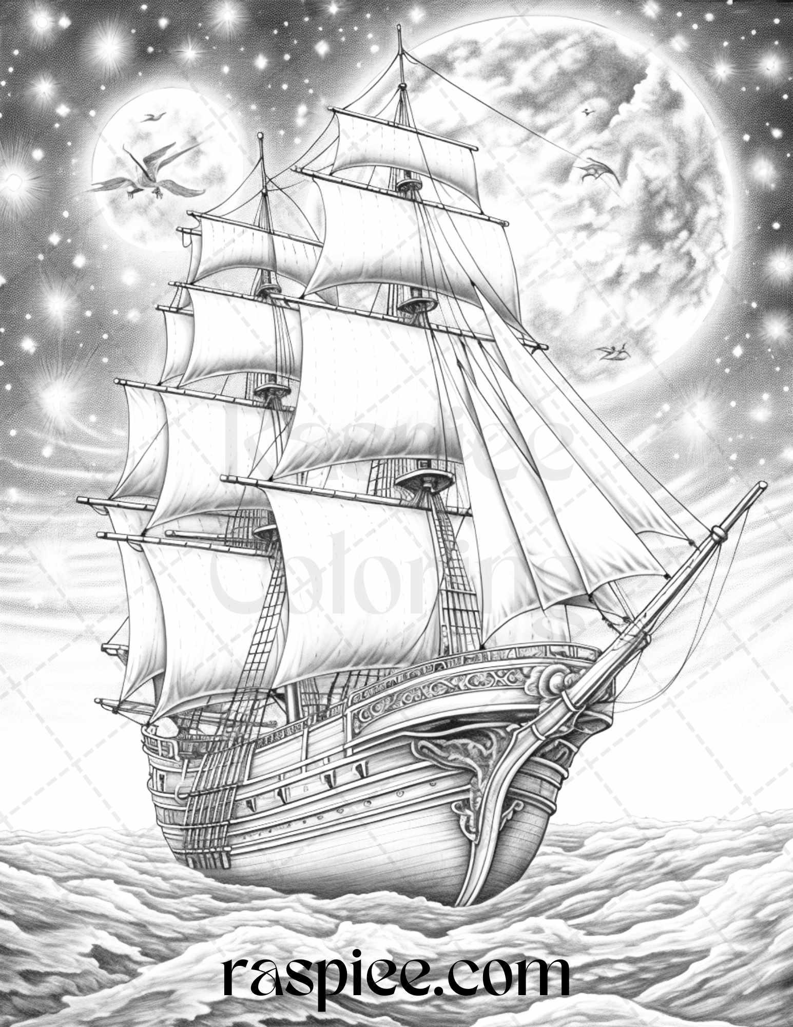 Mystical World Grayscale Coloring Pages Printable for Adults, Enchanting Fantasy Designs, PDF File Instant Download