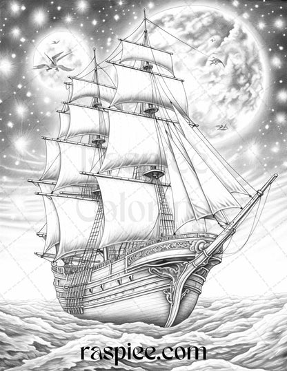 Mystical World Grayscale Coloring Pages Printable for Adults, Enchanting Fantasy Designs, PDF File Instant Download