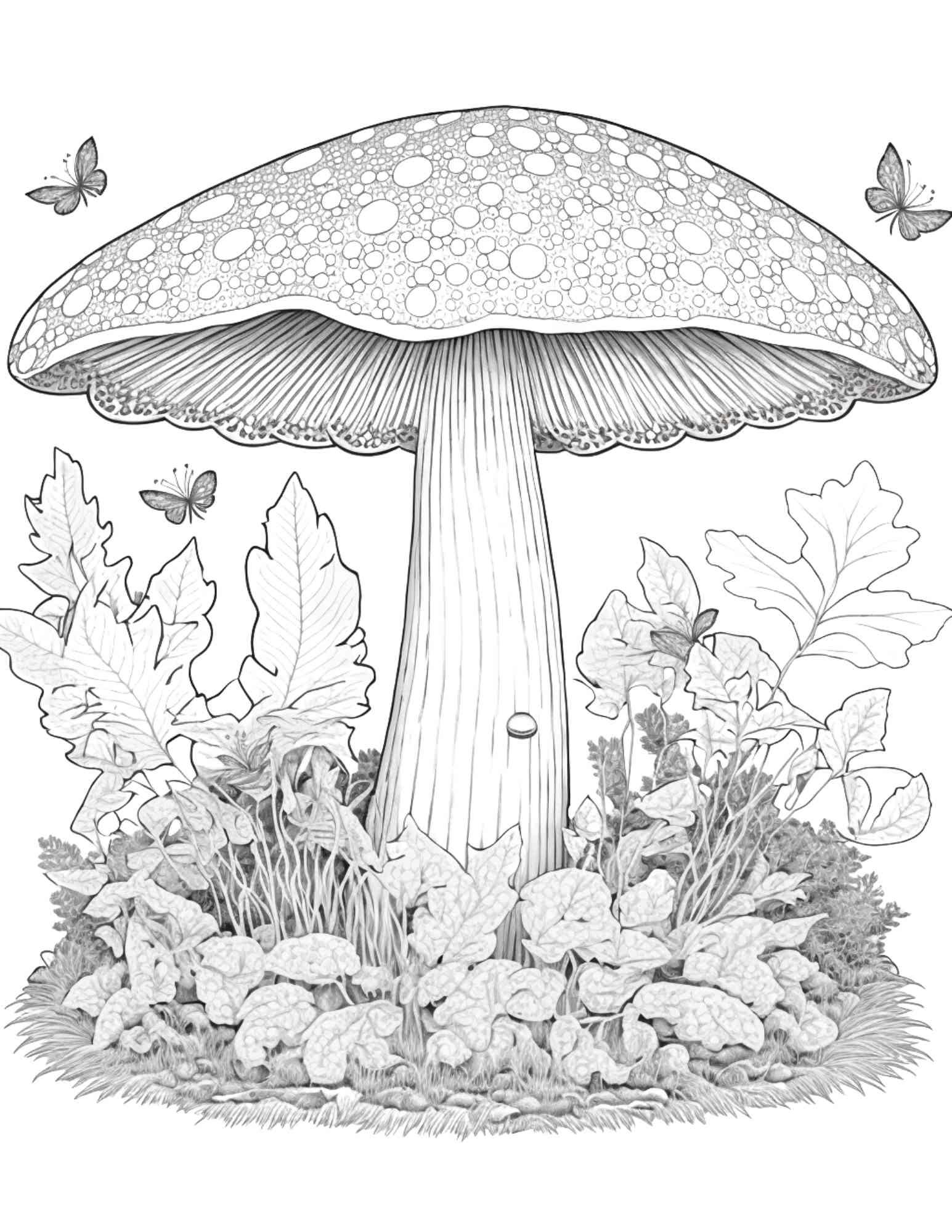 100 Mushroom Forest Coloring Pages Printable for Adults and Kids, Grayscale Coloring Book, Printable PDF File Instant Download