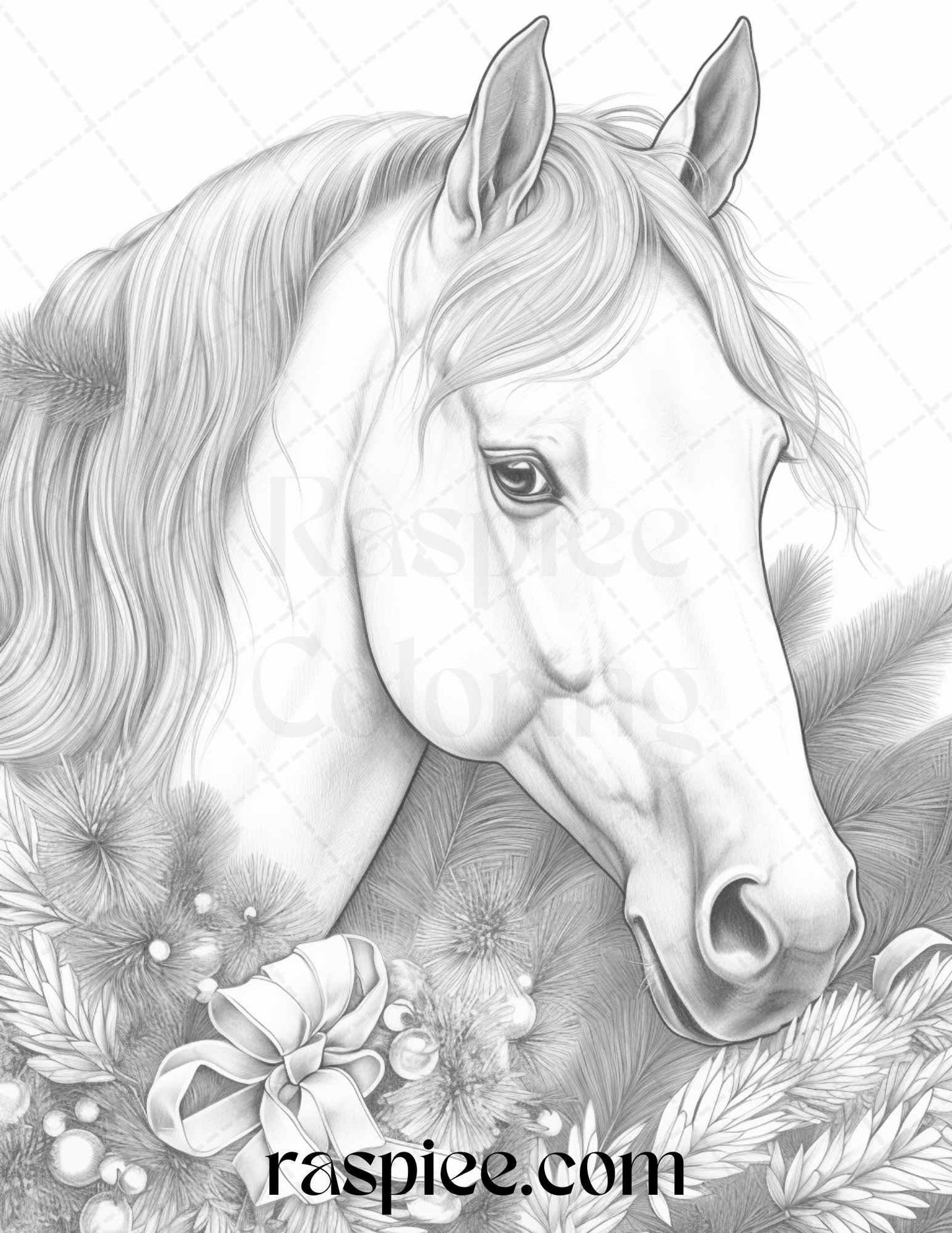 70 Christmas Animals Grayscale Coloring Pages Printable for Adults, PDF File Instant Download