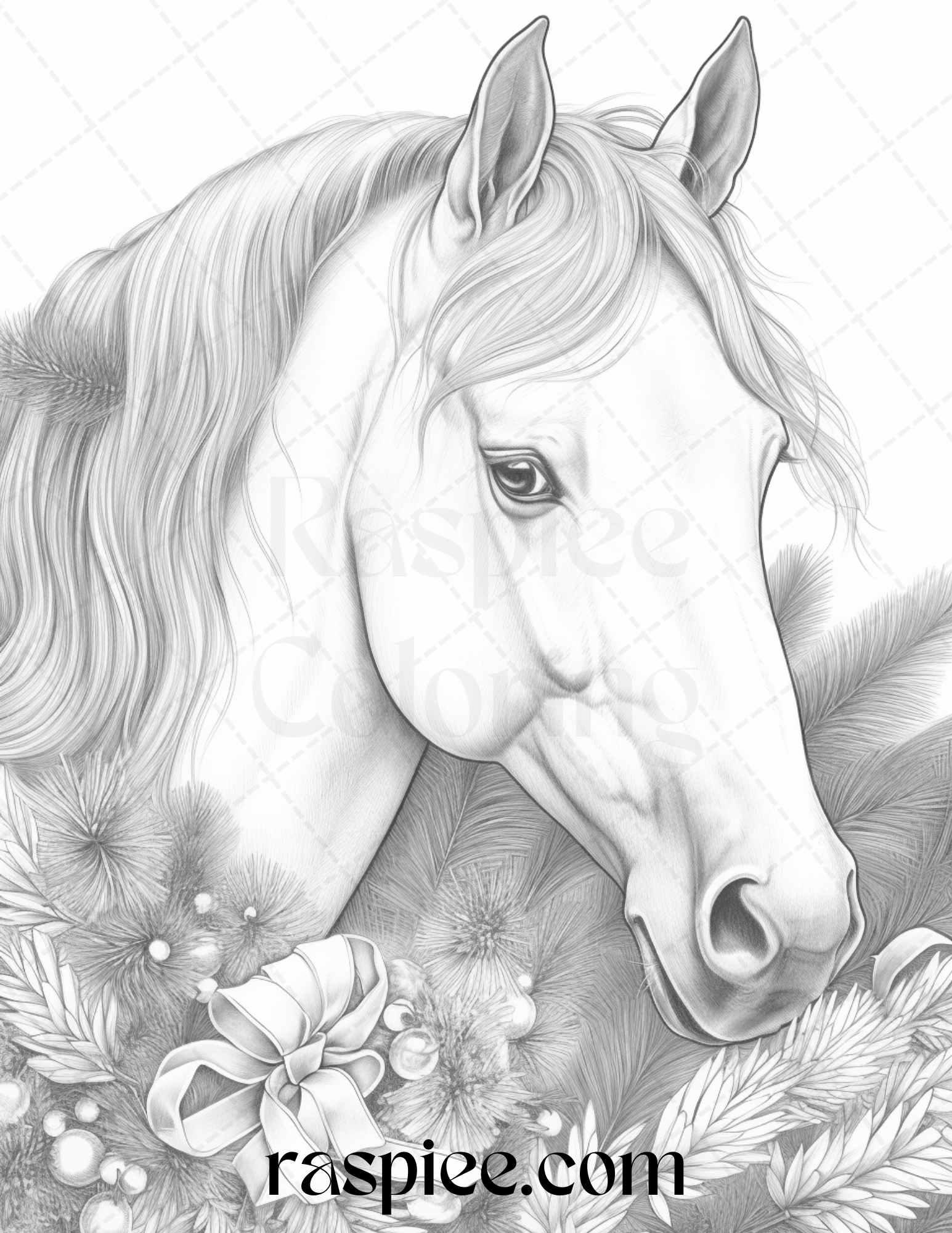 70 Christmas Animals Grayscale Coloring Pages Printable for Adults, PDF File Instant Download