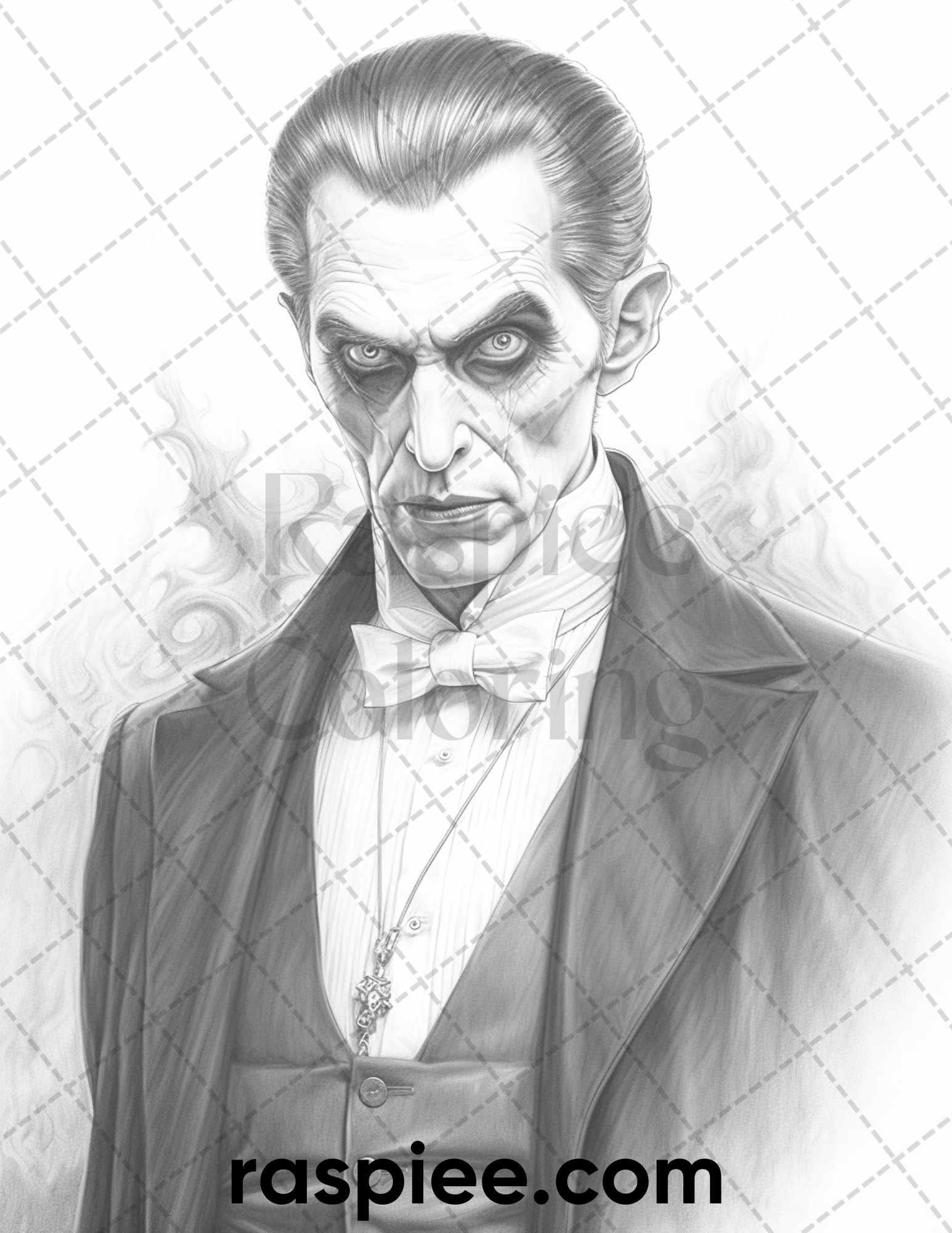 50 Count Dracula Grayscale Coloring Pages Printable for Adults, PDF File Instant Download