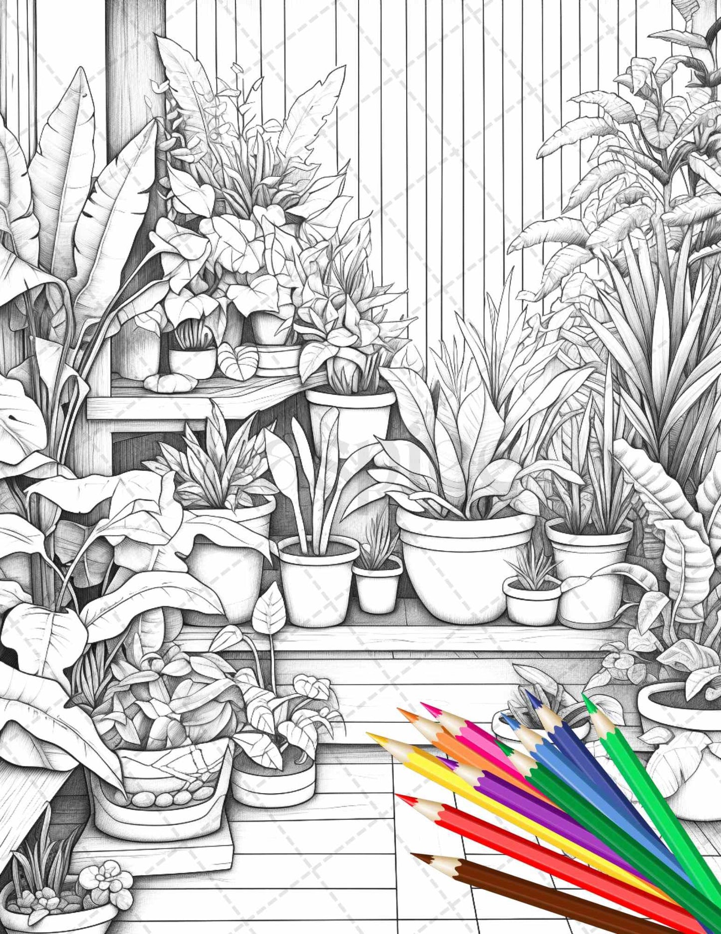 38 Indoor Houseplants Coloring Pages Printable for Adults, Grayscale Coloring Page, PDF File Instant Download