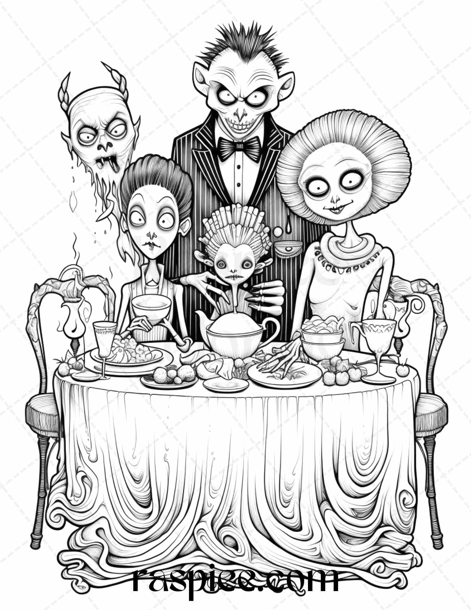 50 Monster Family Grayscale Coloring Pages Printable for Adults - Instant Download, Halloween Coloring Book, Fun and Spooky Designs