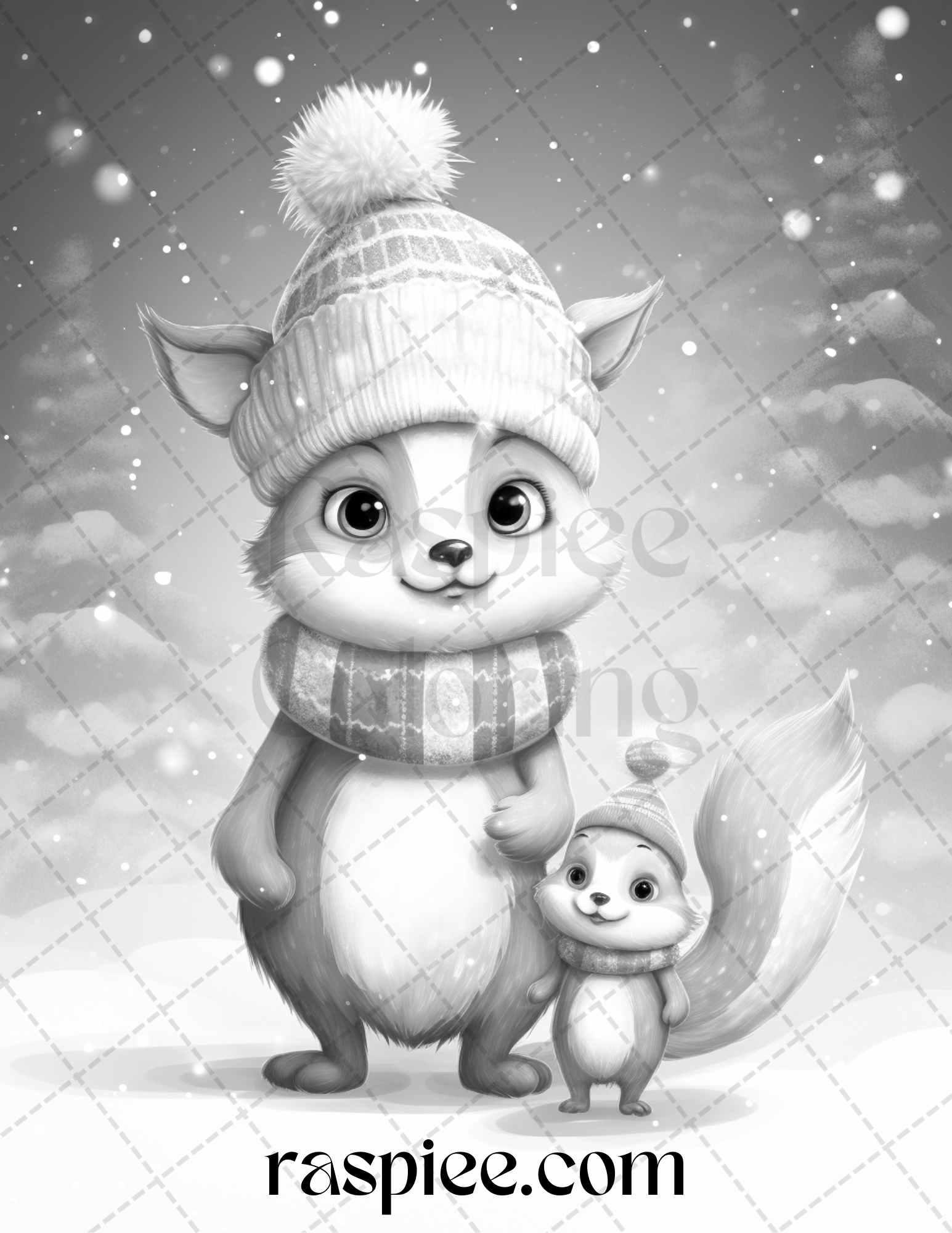70 Christmas Critters Grayscale Coloring Pages Printable for Adults and Kids, PDF File Instant Download