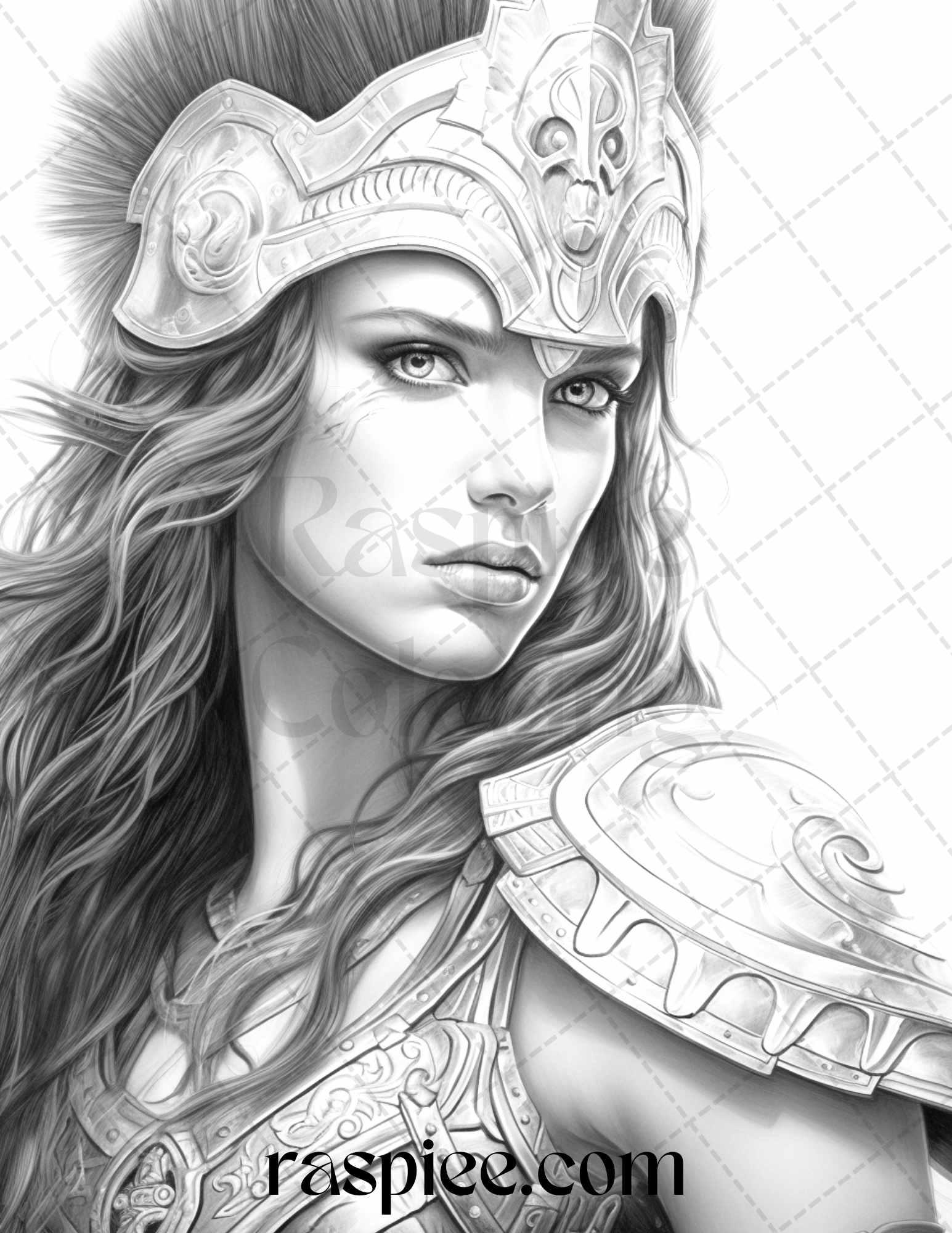Greek Women Warriors Grayscale Coloring Pages for Adults, Printable PDF File Instant Download