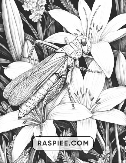 Insects and Flowers Adult Coloring Pages