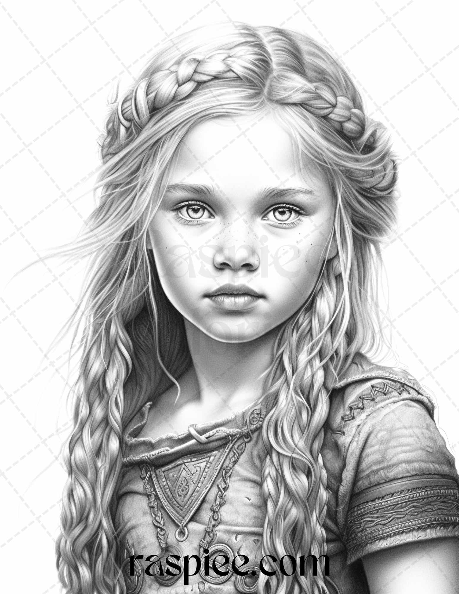 58 Little Viking Girls Boys Portrait Grayscale Coloring Pages Printable, PDF File Instant Download